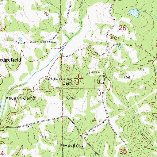 Topographic Map of Hardy Young Cemetery, AL