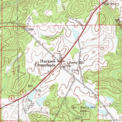 Topographic Map of Harkins Crossroads, AL