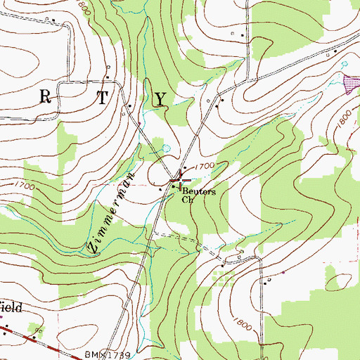 Topographic Map of Beuter School, PA