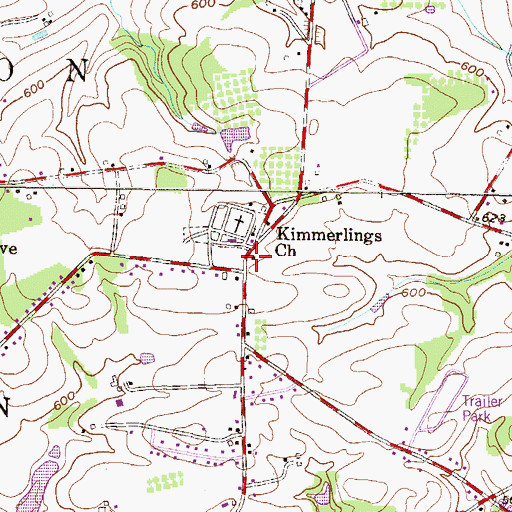 Topographic Map of Kimmerlings School, PA