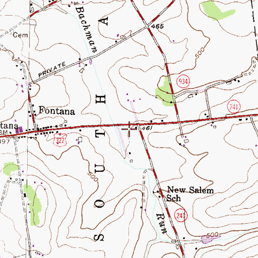 Topographic Map of Fontana Church, PA