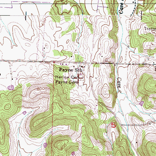 Topographic Map of Harlow Cemetery, AL