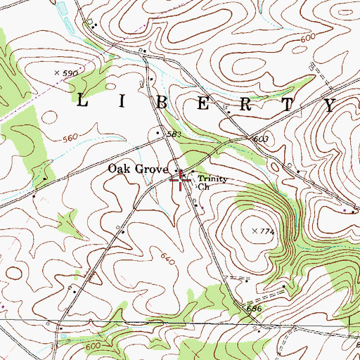 Topographic Map of Oak Grove School, PA