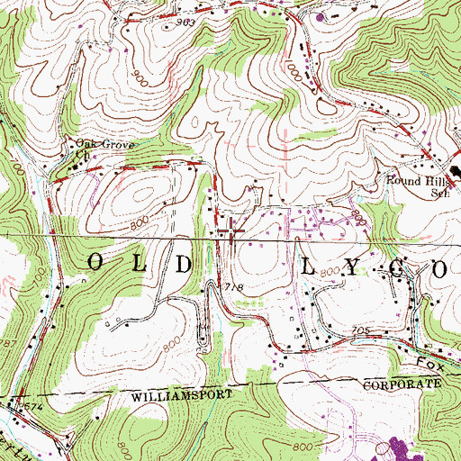 Topographic Map of Oak Grove School, PA