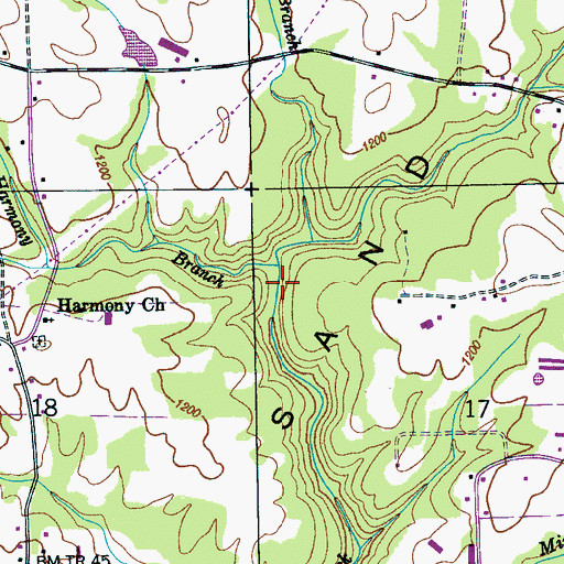 Topographic Map of Harmony Branch, AL