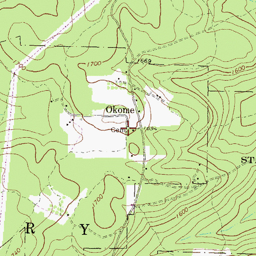 Topographic Map of Okome Cemetery, PA