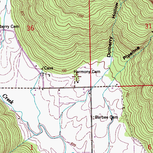 Topographic Map of Harmony Cemetery, AL