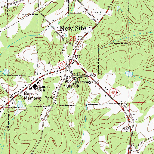 Topographic Map of Harmony Church, AL