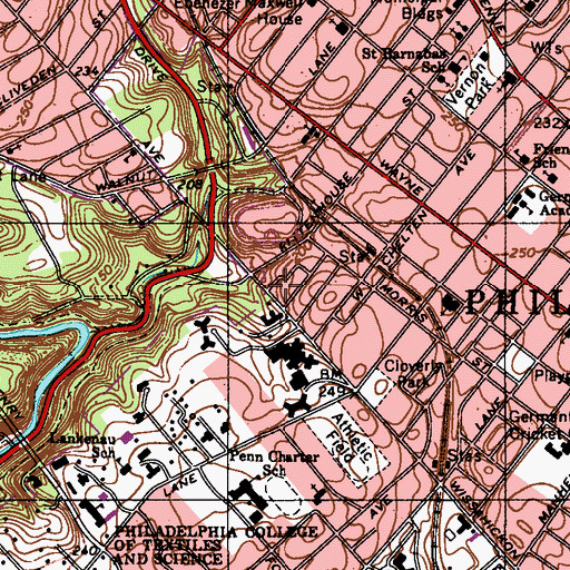 Topographic Map of Historic Rittenhouse Town, PA
