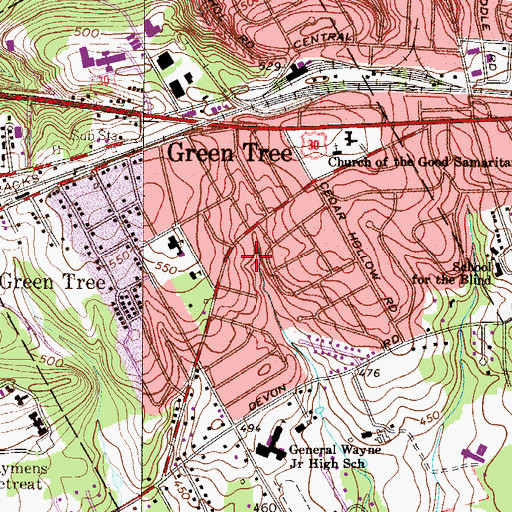 Topographic Map of Duffryn Mawr, PA