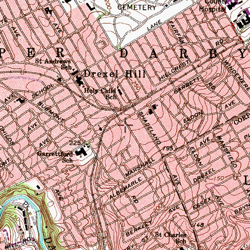 Topographic Map of Garrettford, PA