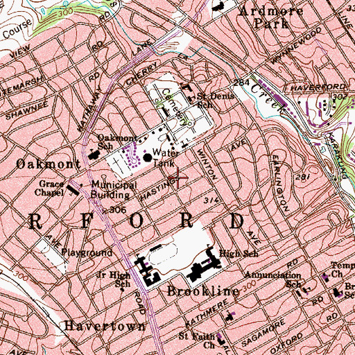 Topographic Map of Grassland, PA