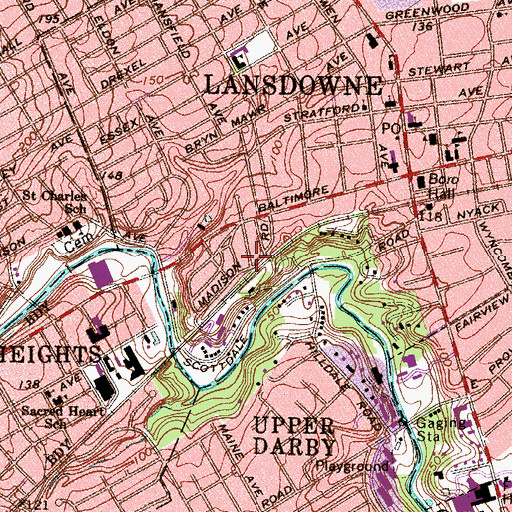 Topographic Map of Burmont, PA