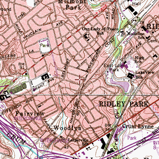 Topographic Map of West Ridley Park, PA