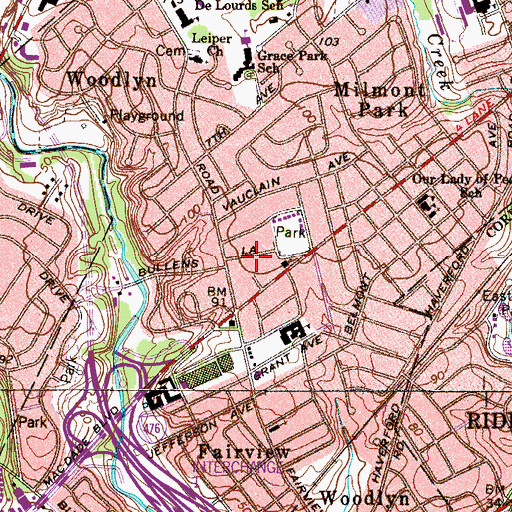 Topographic Map of Milmont, PA