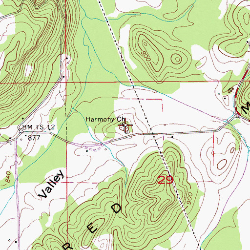 Topographic Map of Harmony Church, AL