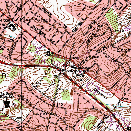 Topographic Map of Roslyn Heights, PA