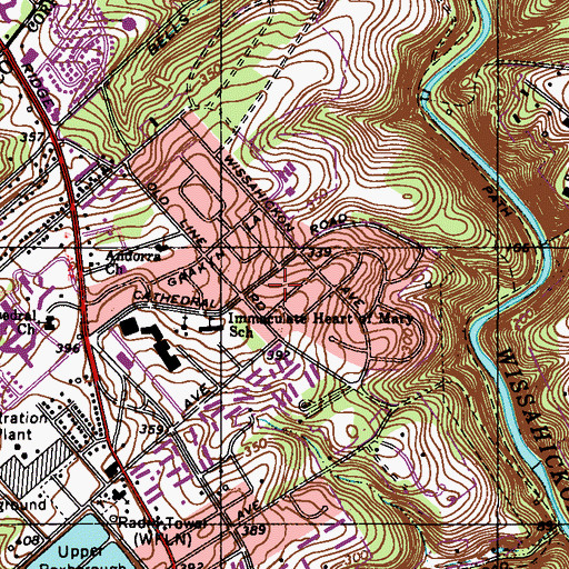 Topographic Map of Manatawna, PA
