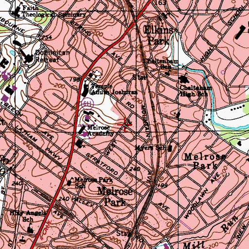 Topographic Map of Ashbourne, PA