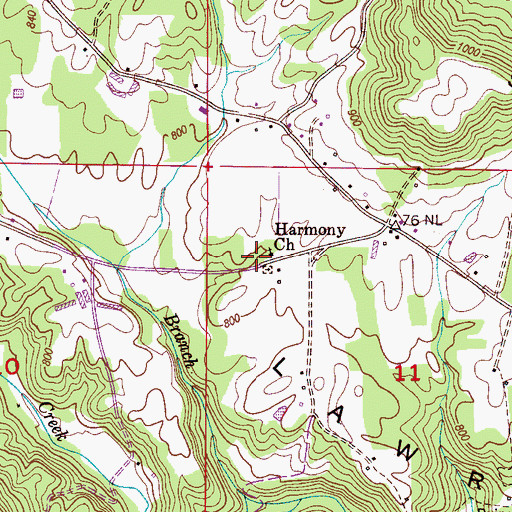 Topographic Map of Harmony Primitive Baptist Church, AL