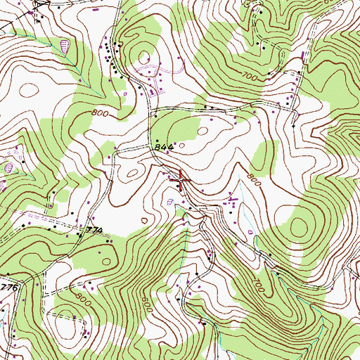 Topographic Map of Hill School, PA
