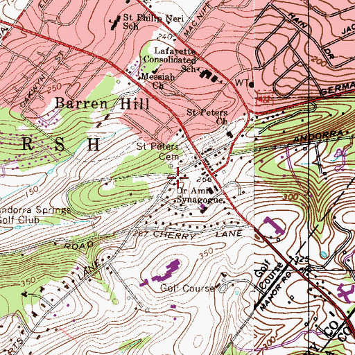 Topographic Map of Lafayette Hill Post Office (historical), PA