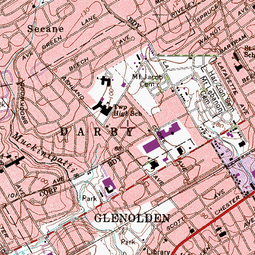 Topographic Map of Llanwellyn, PA