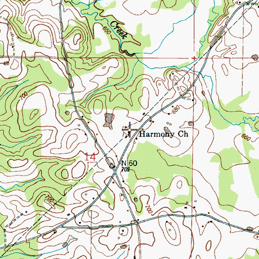 Topographic Map of Harmony Baptist Church, AL