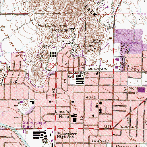 Topographic Map of Sunnyslope School, AZ
