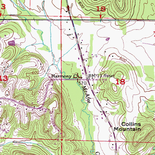 Topographic Map of Harmony Freewill Baptist Church, AL