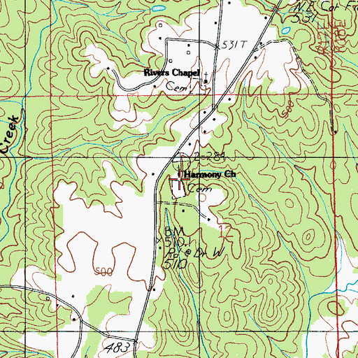 Topographic Map of Harmony Church, AL
