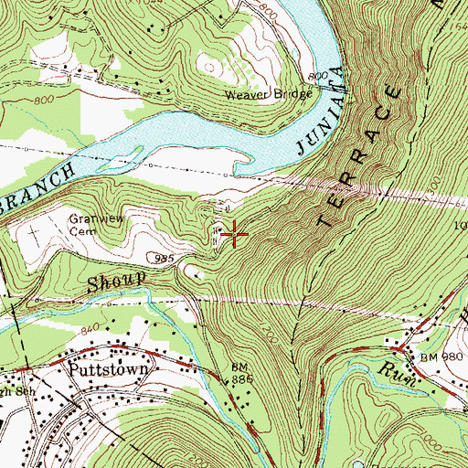 Topographic Map of Hill School (historical), PA