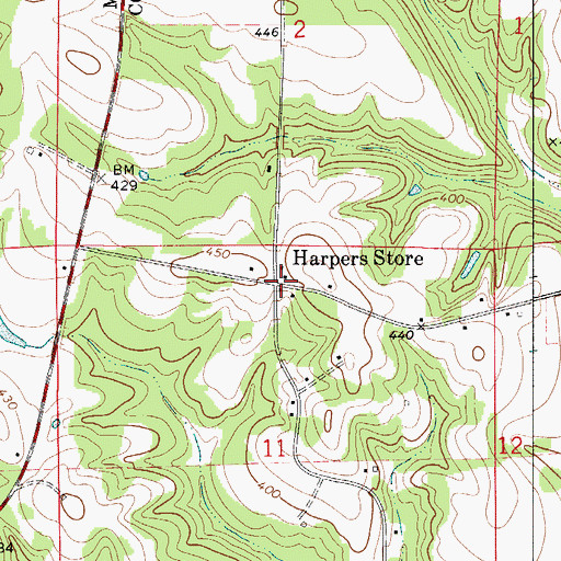 Topographic Map of Harpers Store, AL