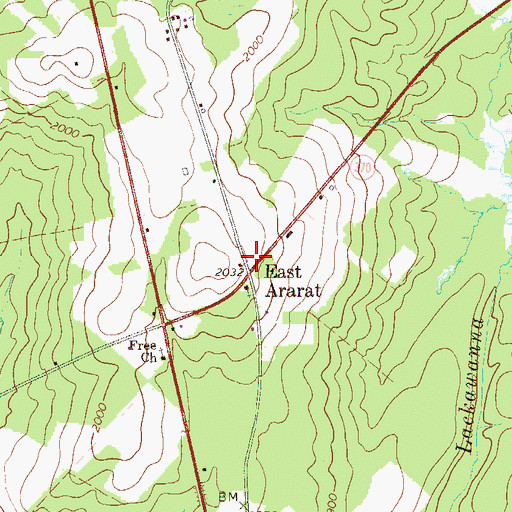 Topographic Map of East Ararat School (historical), PA