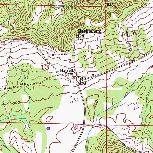 Topographic Map of Harrell Cemetery, AL
