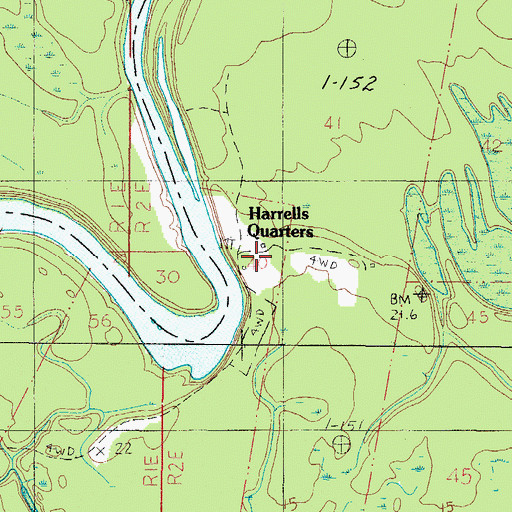Topographic Map of Harrells Quarters, AL