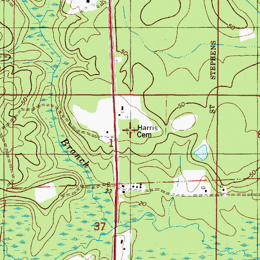 Topographic Map of Harris Cemetery, AL