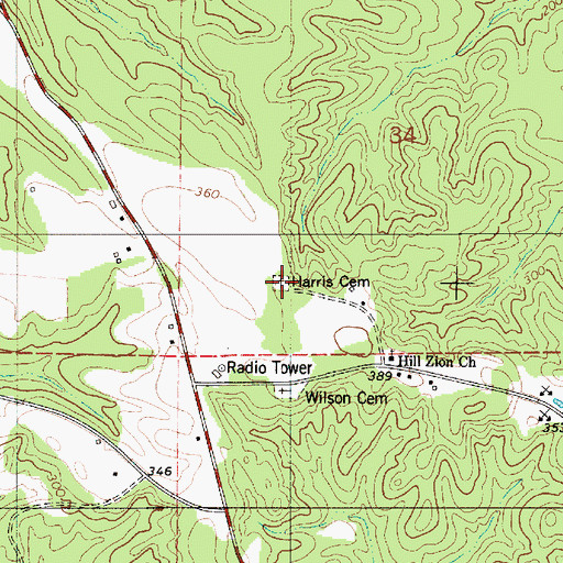 Topographic Map of Harris Cemetery, AL