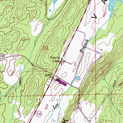 Topographic Map of Harris Cemetery, AL