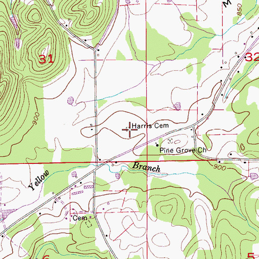 Topographic Map of Harris Cemetery, AL