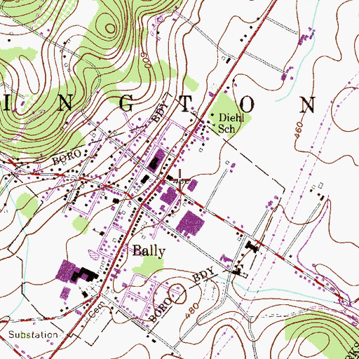 Topographic Map of Churchville, PA