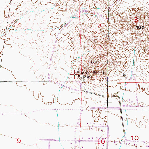 Topographic Map of Sunrise Relief Mine, AZ