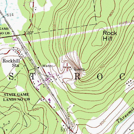 Topographic Map of Rock Hill, PA