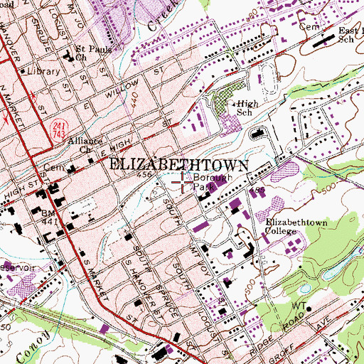 Topographic Map of Elizabethtown Borough Park, PA