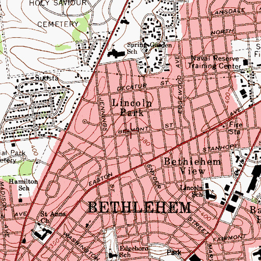 Topographic Map of Lincoln Park, PA