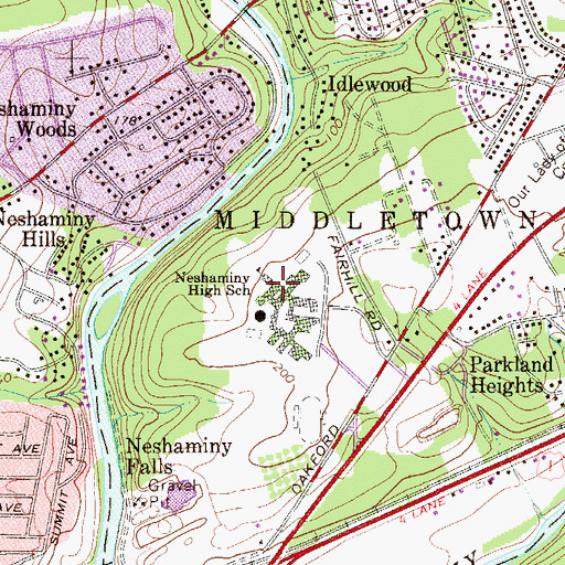 Topographic Map of Neshaminy High School, PA