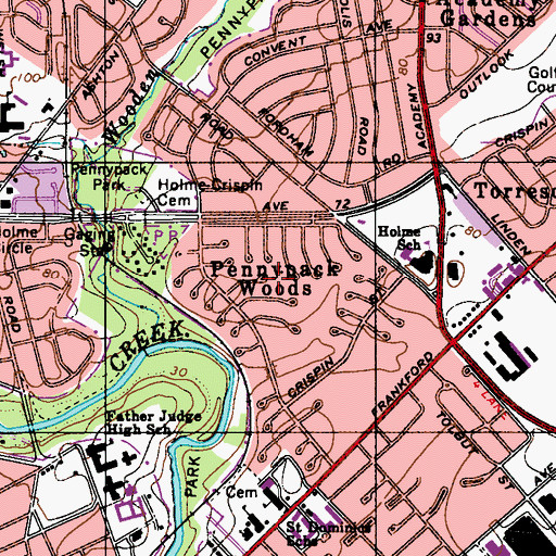 Topographic Map of Pennypack Woods, PA