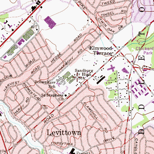 Topographic Map of Sandburg Junior High School, PA