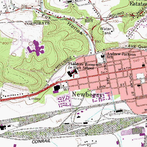 Topographic Map of Theodore Roosevelt Junior High School, PA