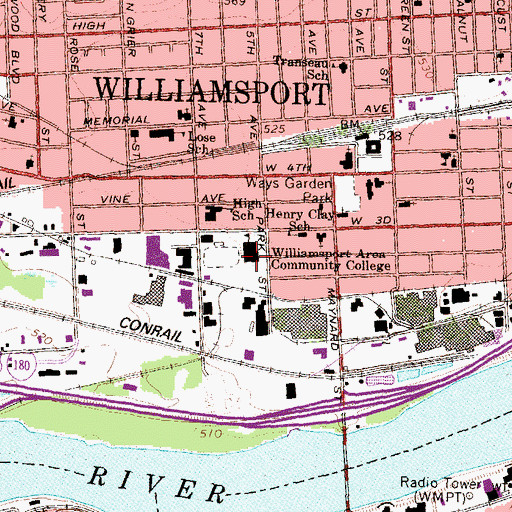 Topographic Map of Pennsylvania College of Technology, PA